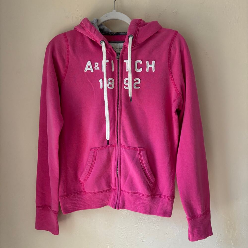 Abercrombie‎ & Fitch Women L Hoodie Pink Full Zip Applique Logo Y2K Mall